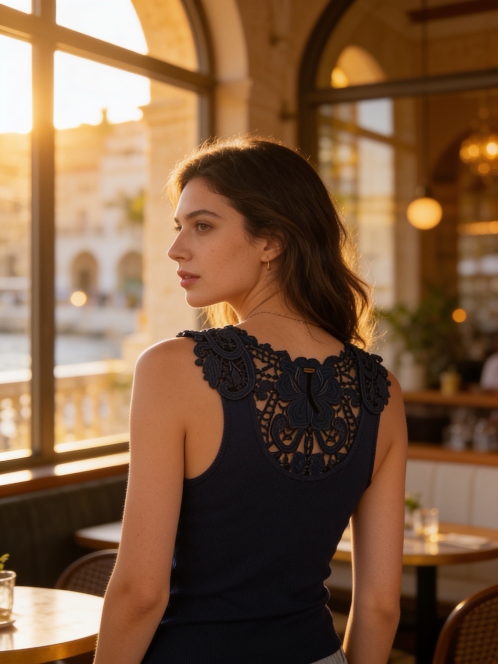 Vintage top from Free People Navy Crochet-Back Ribbed Tank Top